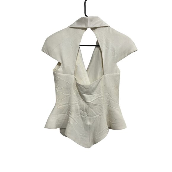 Vintage En Francais by Huey Waltzer White Satin Shawl Collar Halter Vest SZ 6 - Picture 2 of 9